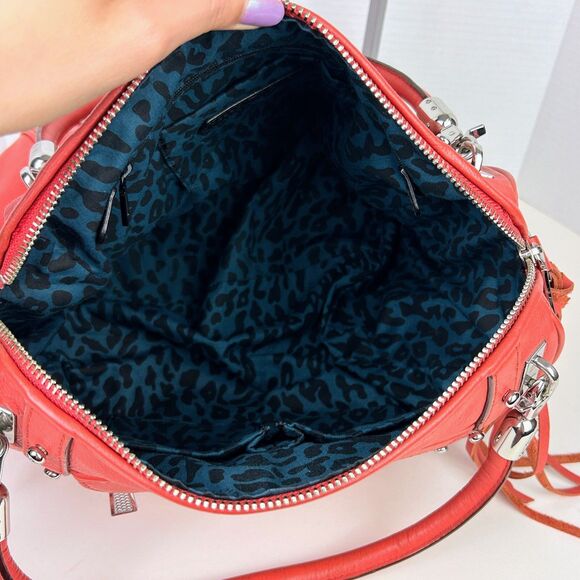 Rebecca Minkoff Cupid Satchel Crossbody Bag Orange Coral Leather Studded Pockets - Picture 8 of 16